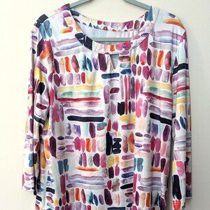 Serengeti Women's Watercolor Print Relaxed Fit 3/4 Sleeve Top. Size XL
